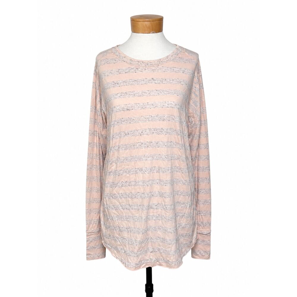 We The Free Free People Striped Long Sleeve Top Peach Gray XS Slouchy Cotton